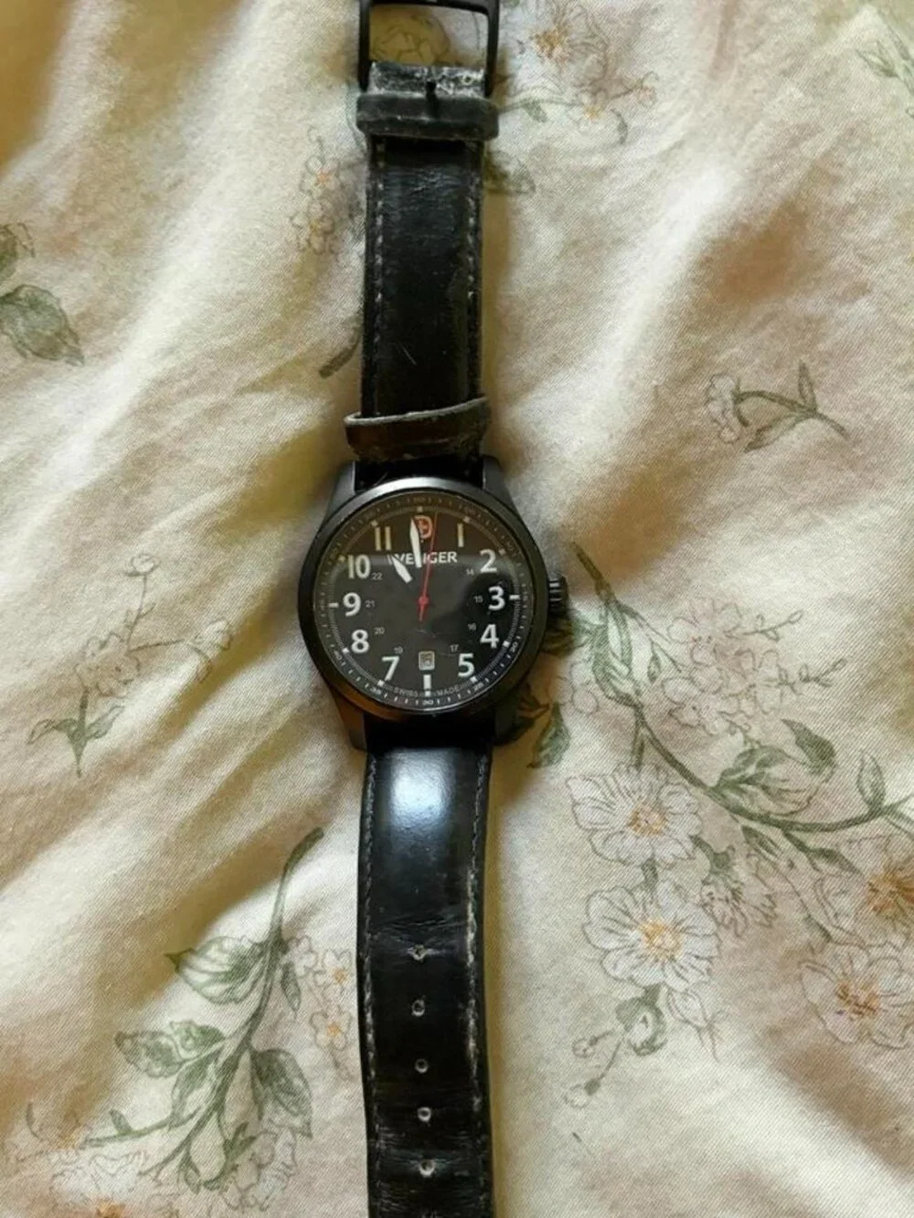 Wenger Swiss Made watch with black leather strap